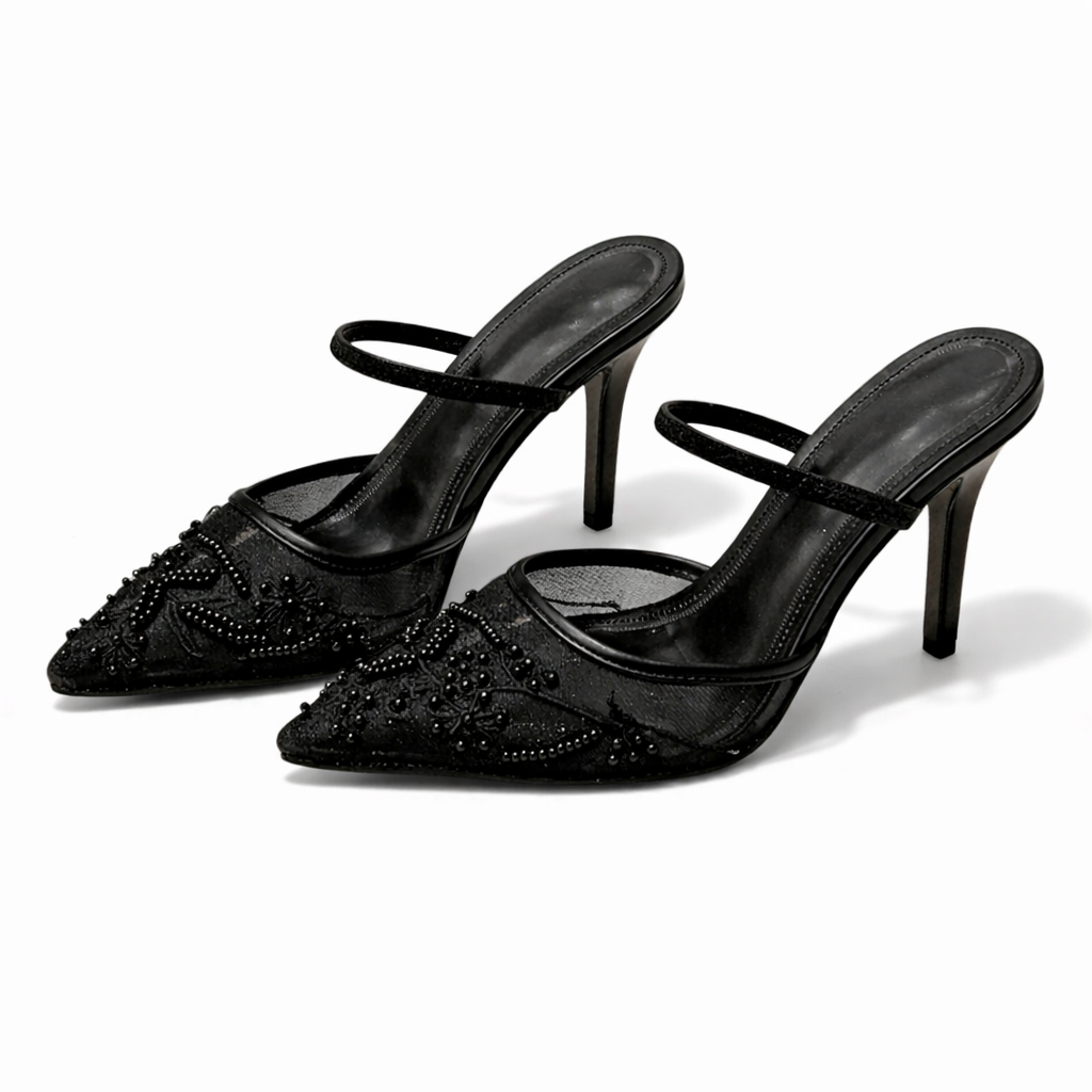 Women's Embroidered Mesh Mule Heels