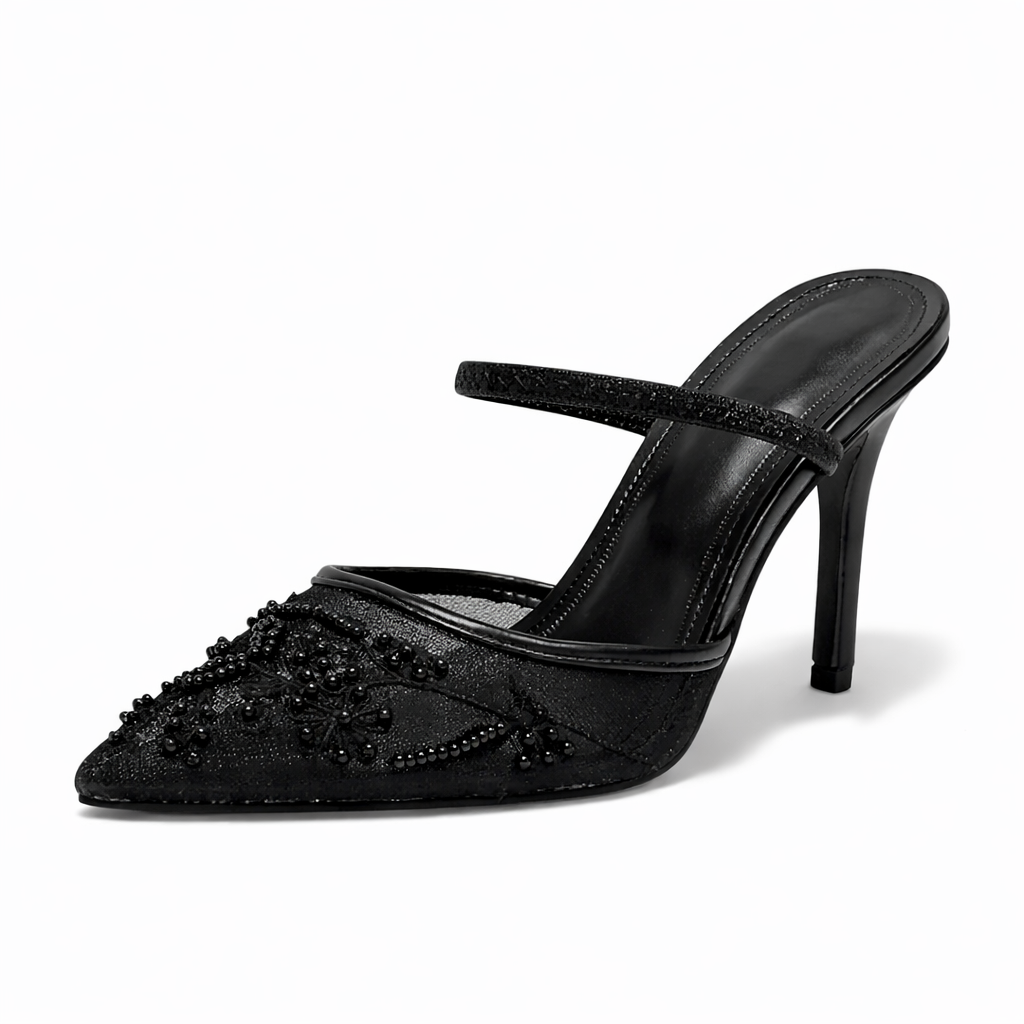 Women's Embroidered Mesh Mule Heels
