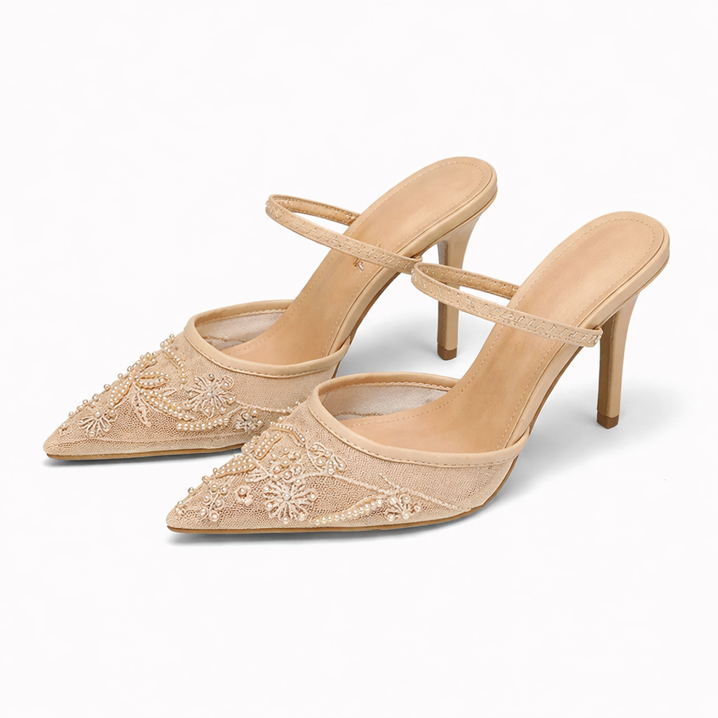 Women's Embroidered Mesh Mule Heels