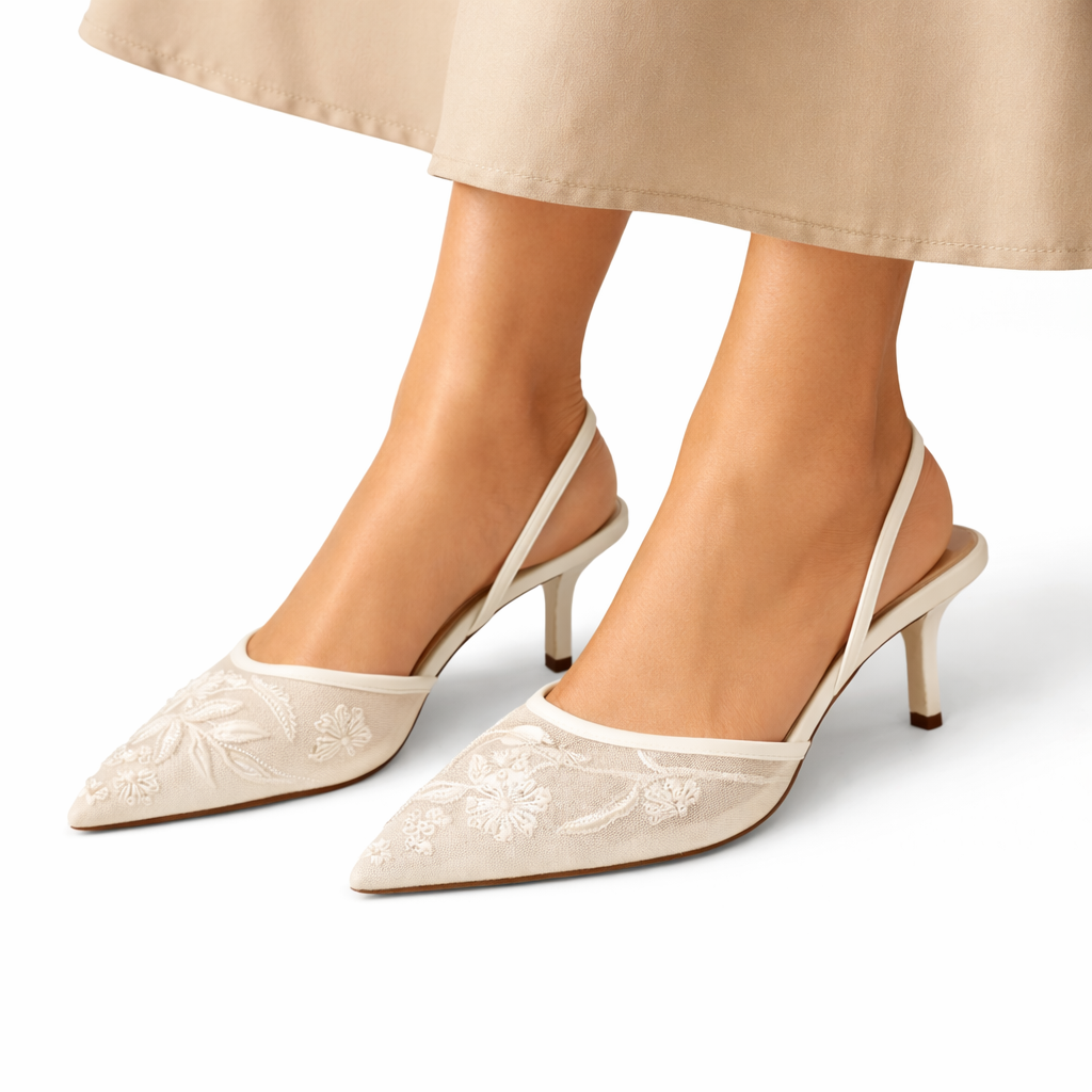 Women's Embroidered Mesh Mule Heels