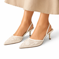 Women's Embroidered Mesh Mule Heels
