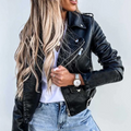 Women's Faux Leather Jacket with Stand-Up Collar and Belt