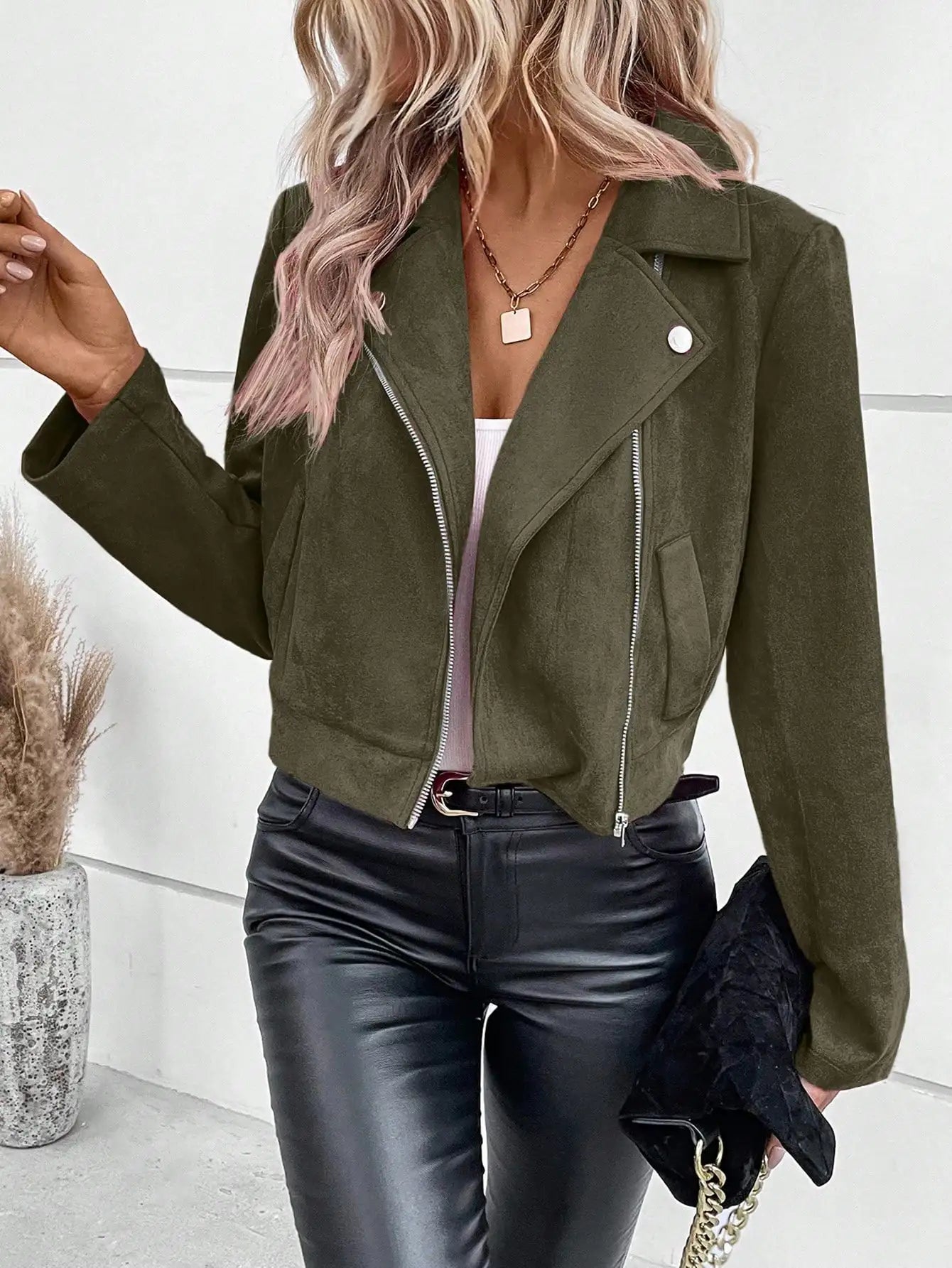 Women's Faux Suede Motorcycle Jacket
