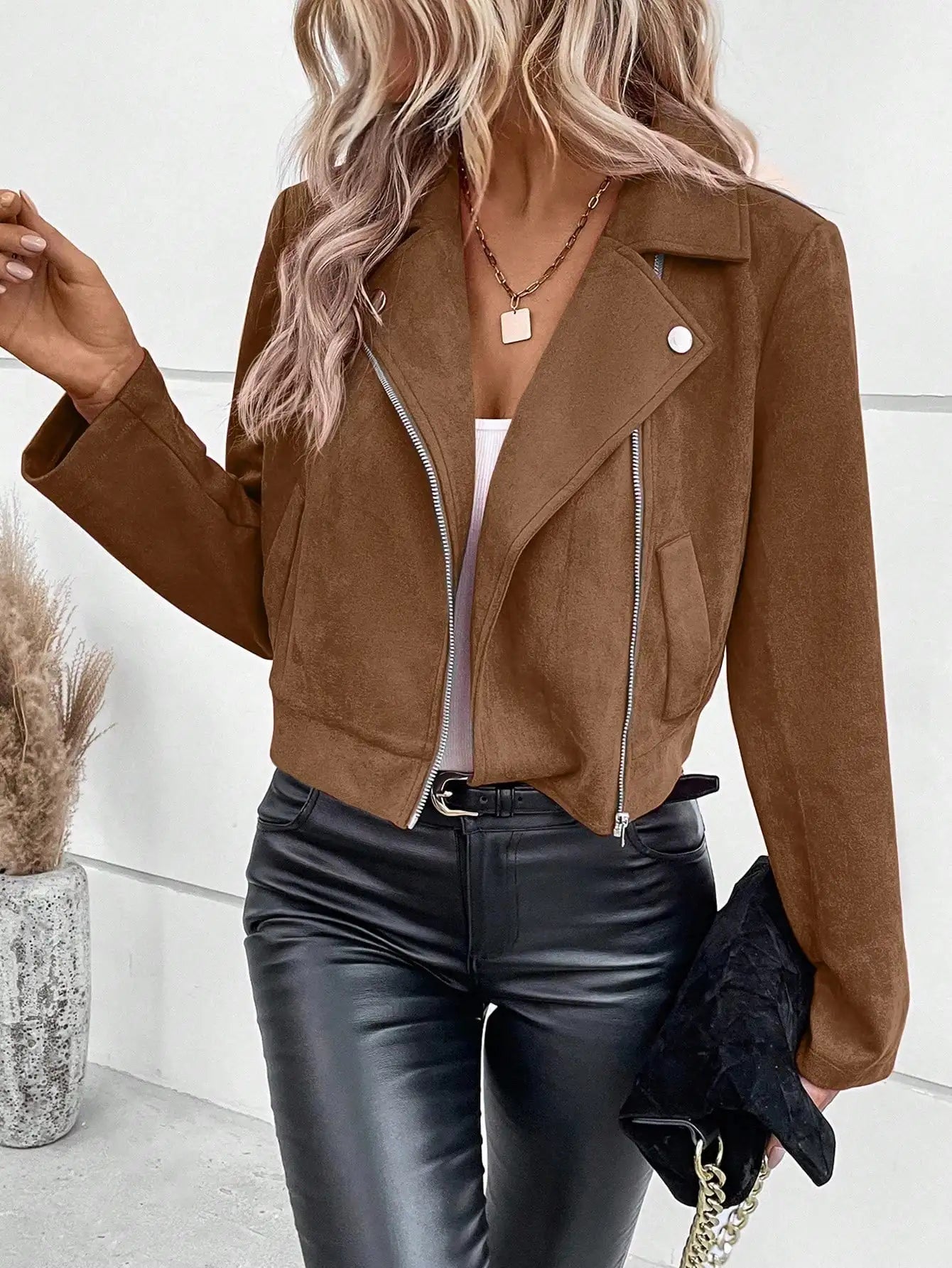 Women's Faux Suede Motorcycle Jacket