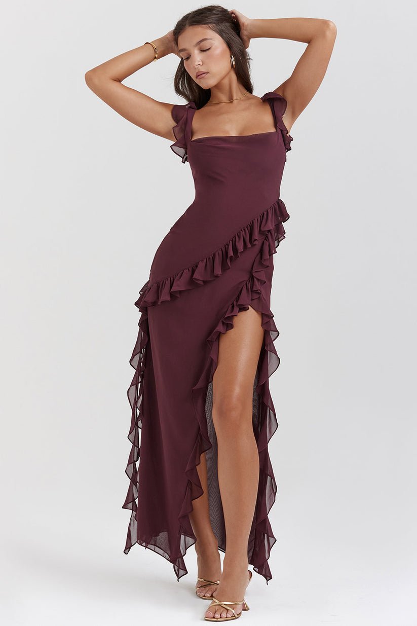 Women's Flamenco Maxi Dress with Thigh Slit