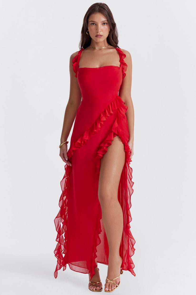 Women's Flamenco Maxi Dress with Thigh Slit
