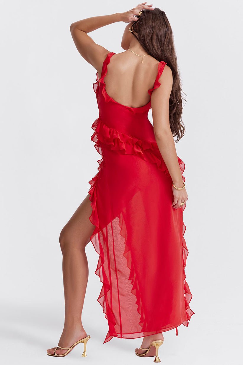 Women's Flamenco Maxi Dress with Thigh Slit