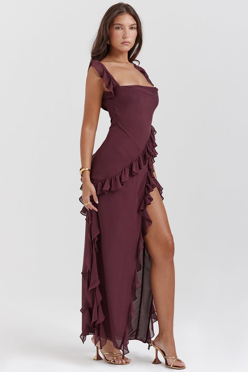 Women's Flamenco Maxi Dress with Thigh Slit