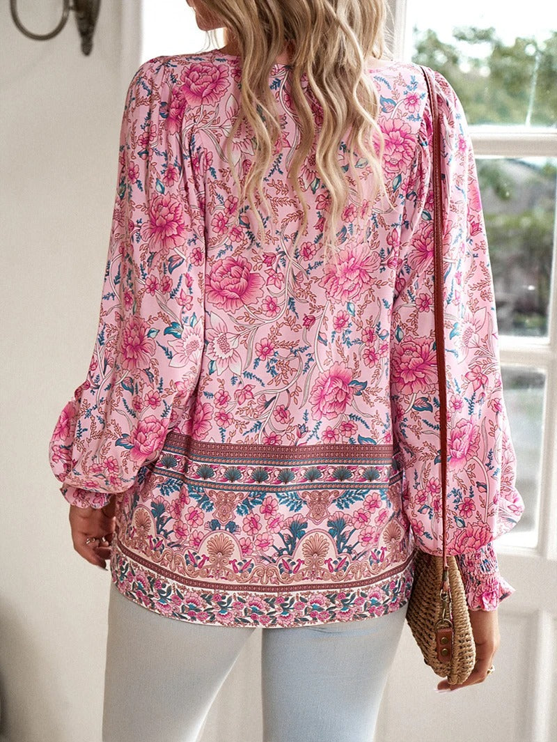 Women's Floral Long Sleeve Boho Blouse
