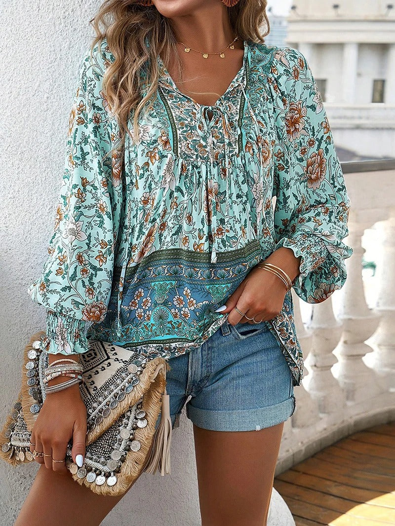 Women's Floral Long Sleeve Boho Blouse