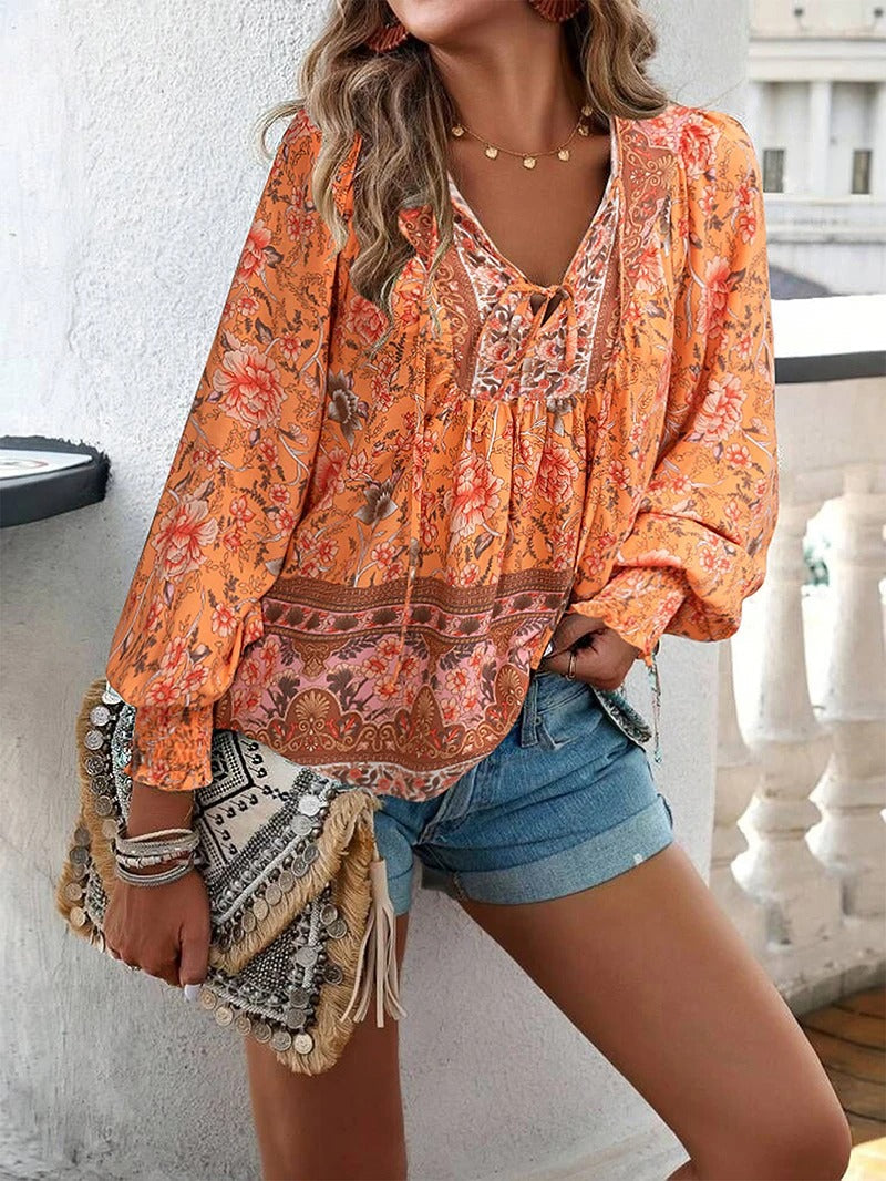 Women's Floral Long Sleeve Boho Blouse