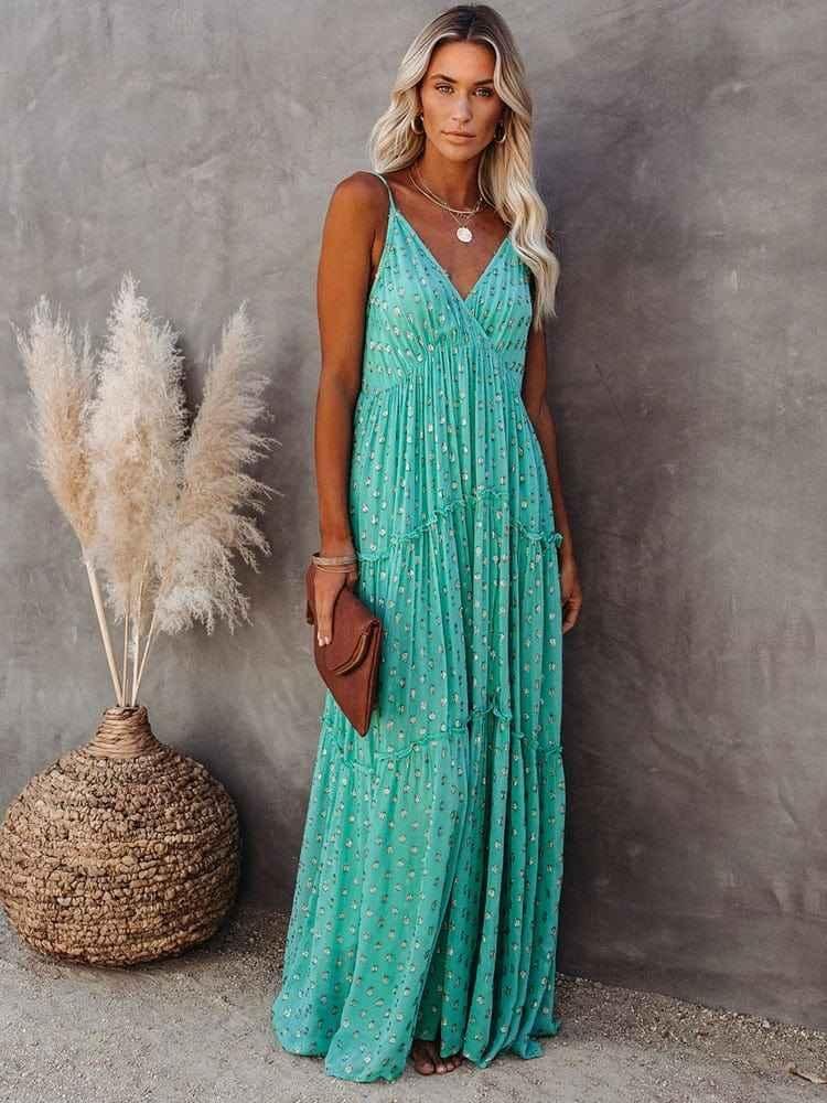 Women's Floral Maxi Dress with Spaghetti Straps