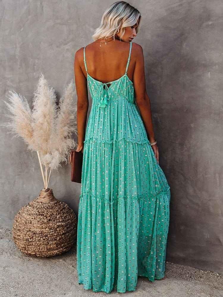 Women's Floral Maxi Dress with Spaghetti Straps
