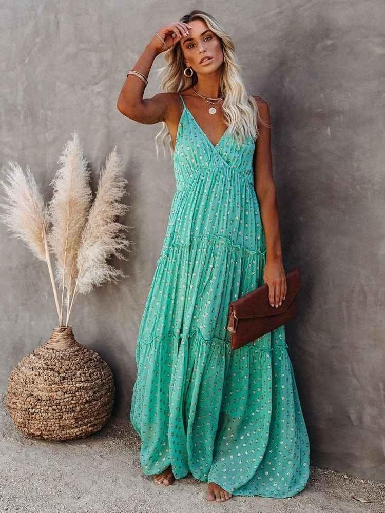 Women's Floral Maxi Dress with Spaghetti Straps