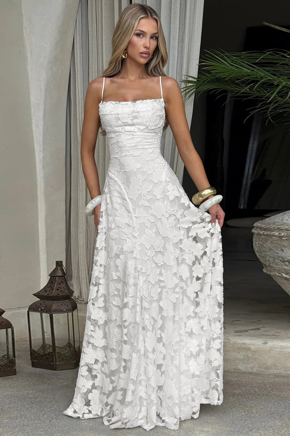 Women's Floral Maxi Dress with Spaghetti Straps