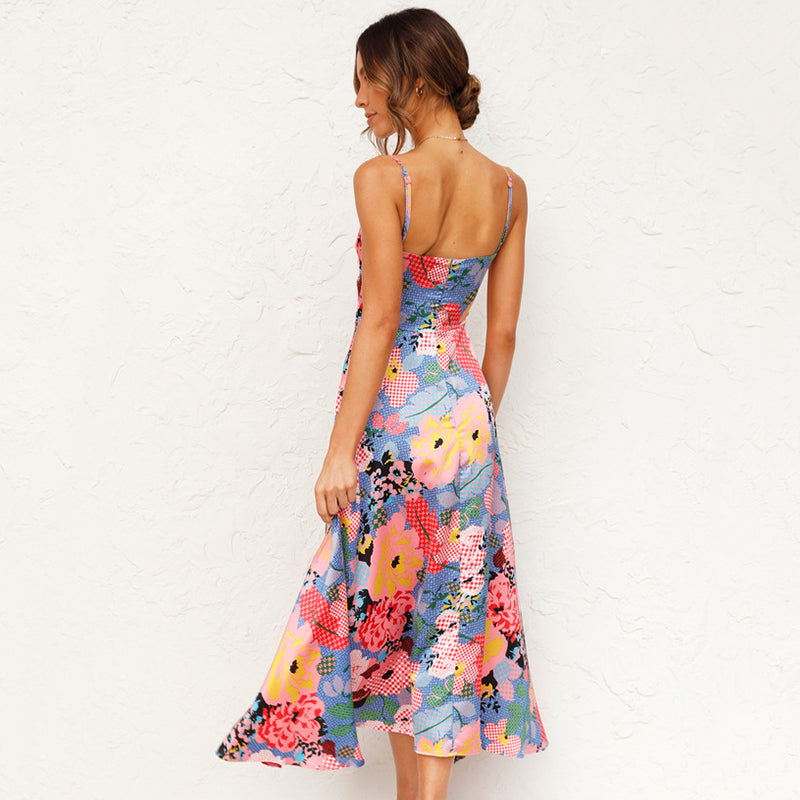 Women's Floral Maxi Dress with Tie Front