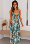 Women's Floral Maxi Dress with Tie Front