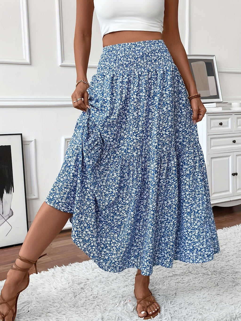 Women's Floral Midi Skirt in A-Line Style