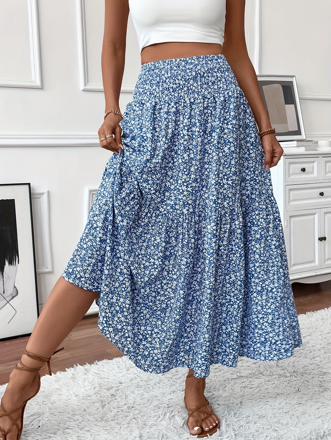 Women's Floral Midi Skirt in A-Line Style