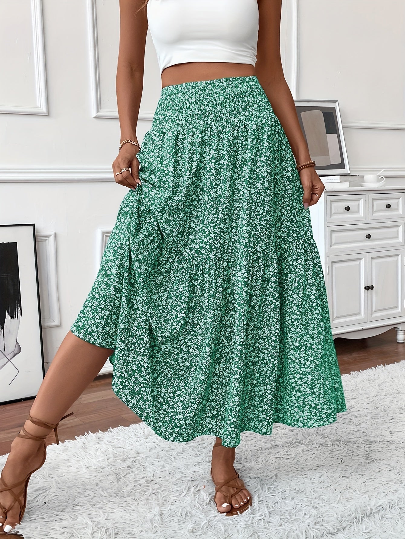 Women's Floral Midi Skirt in A-Line Style