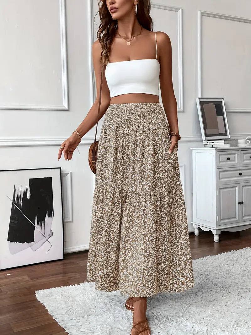 Women's Floral Midi Skirt in A-Line Style