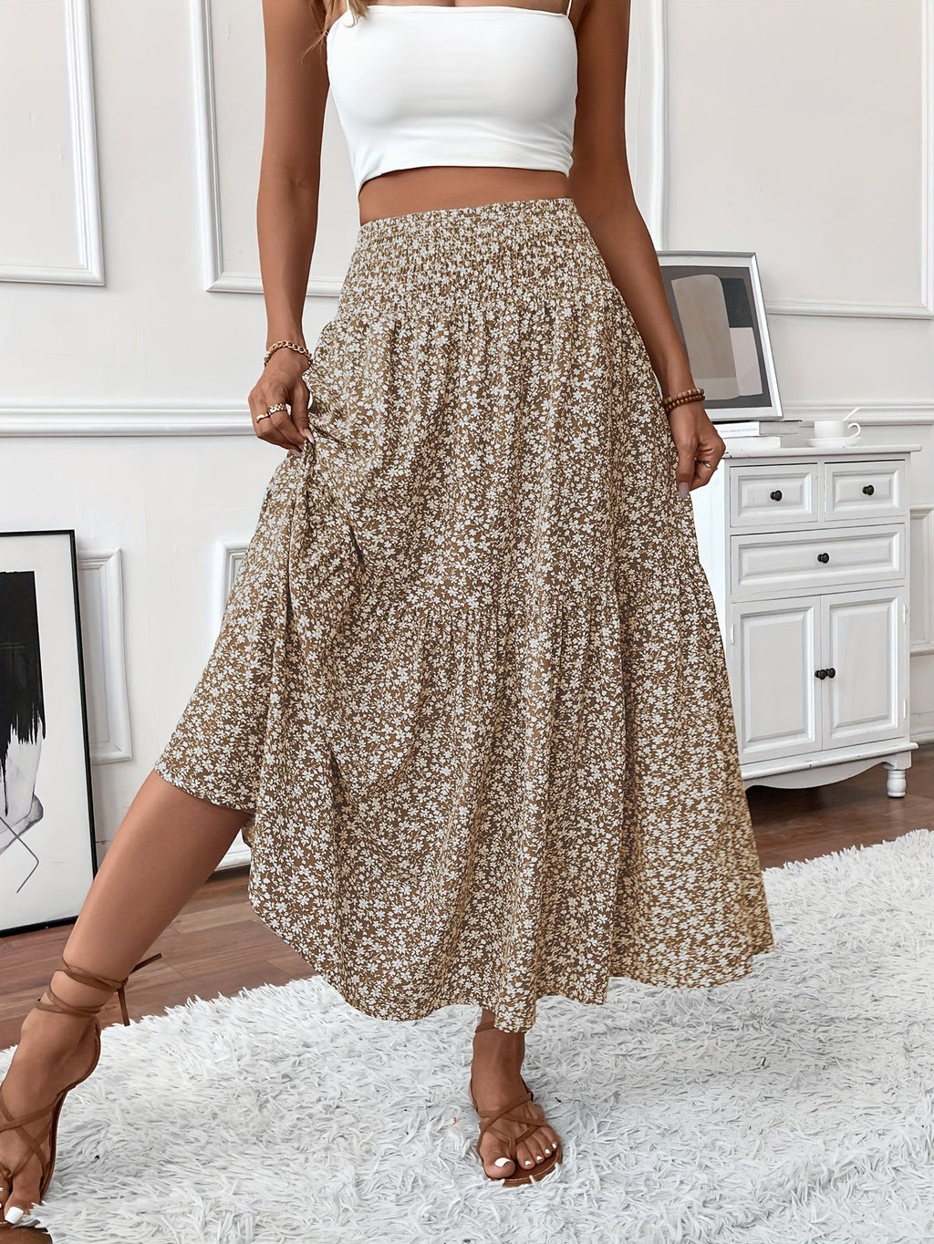 Women's Floral Midi Skirt in A-Line Style
