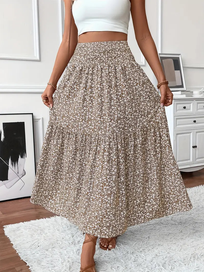 Women's Floral Midi Skirt in A-Line Style