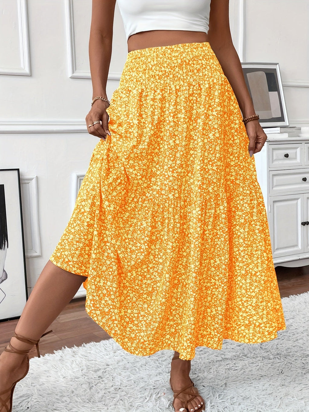 Women's Floral Midi Skirt in A-Line Style