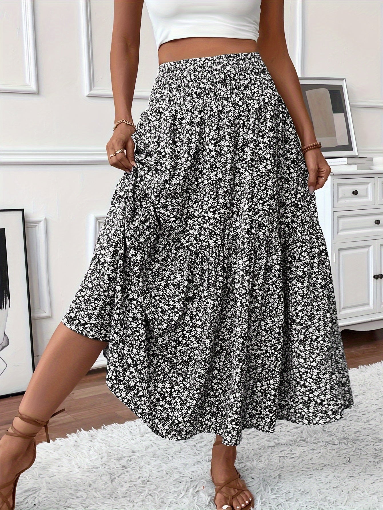 Women's Floral Midi Skirt in A-Line Style