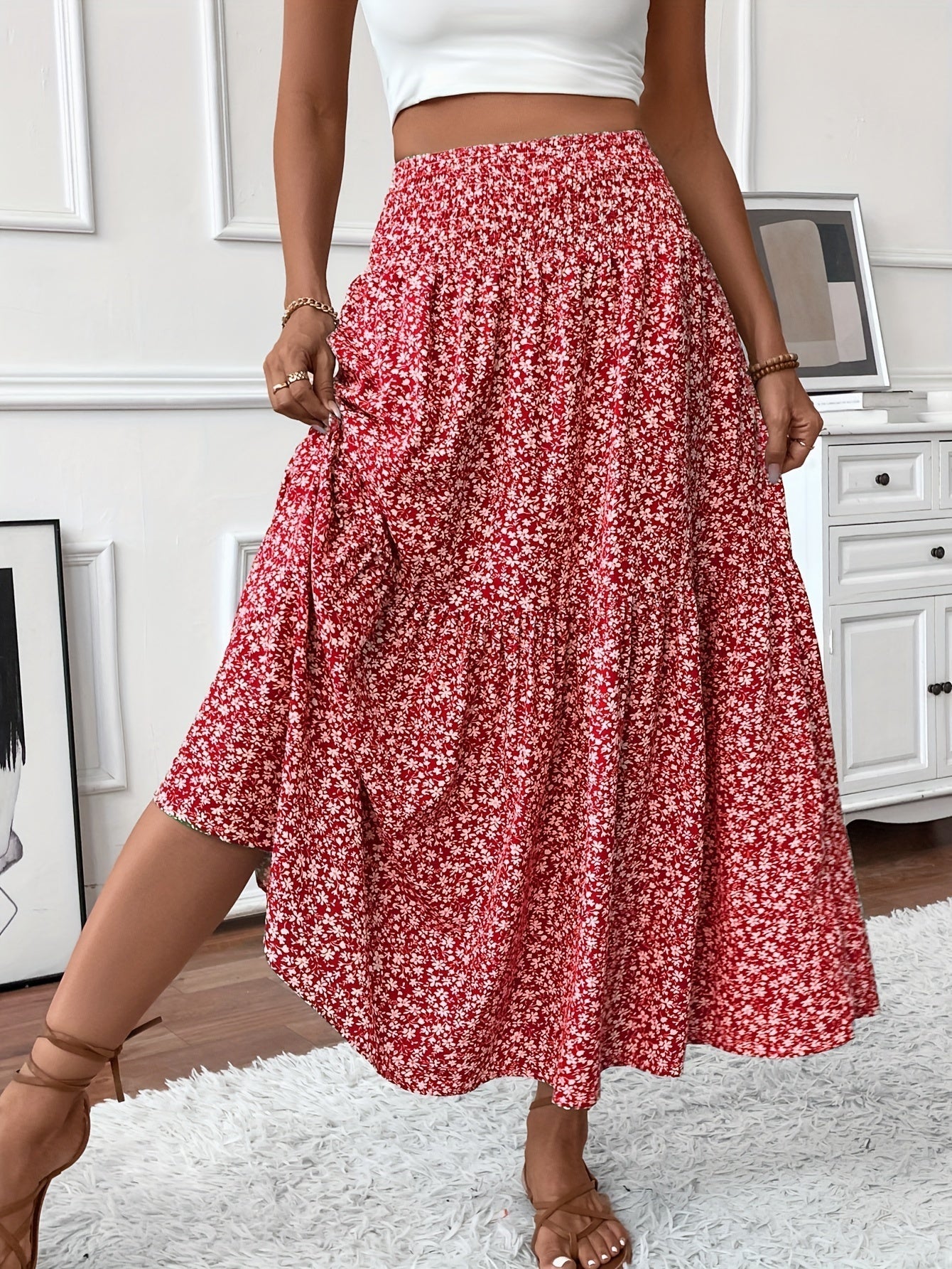 Women's Floral Midi Skirt in A-Line Style