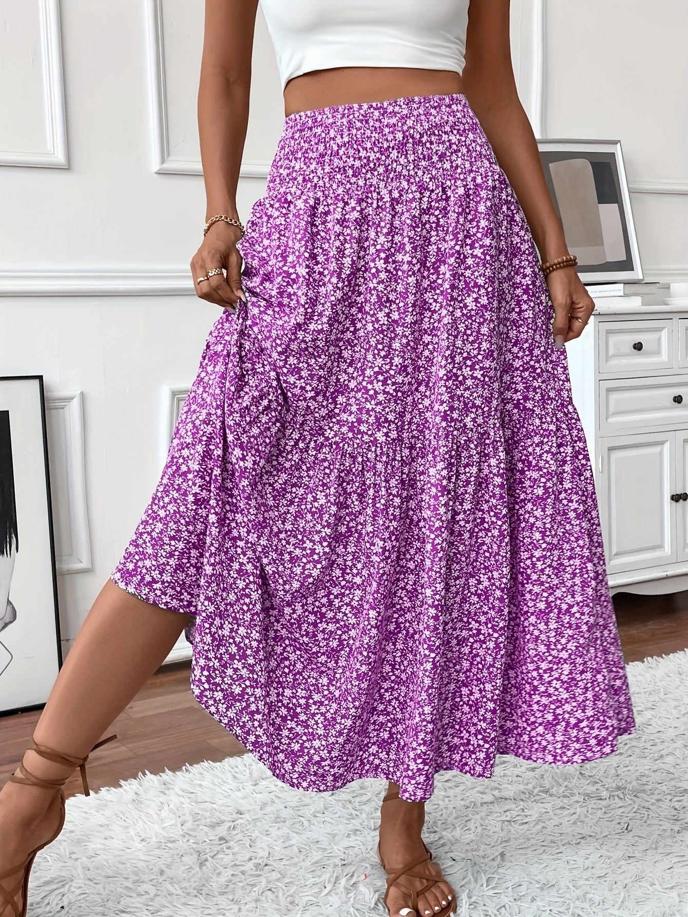 Women's Floral Midi Skirt in A-Line Style
