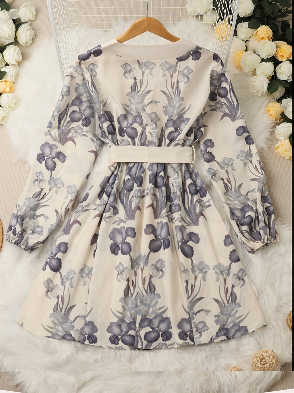 Women's Floral Print Blouse Midi Dress