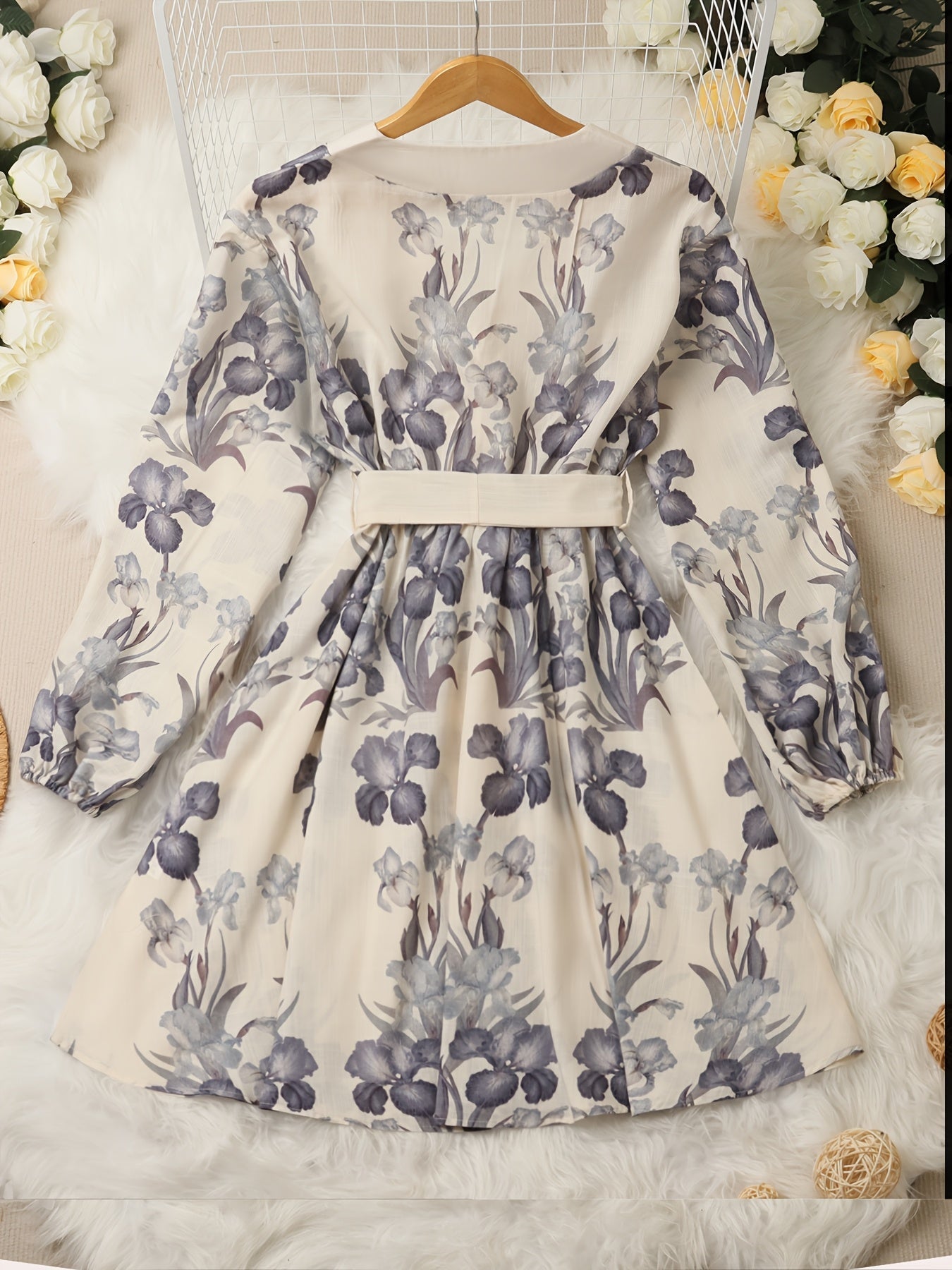Women's Floral Print Blouse Midi Dress