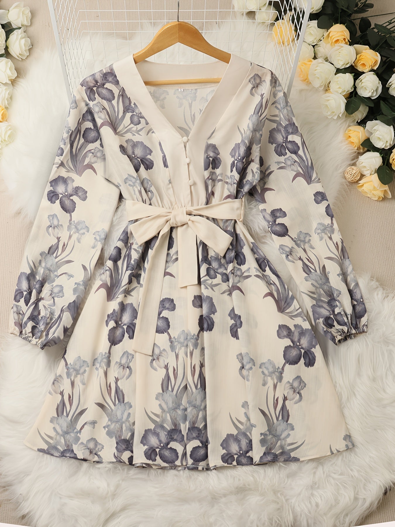 Women's Floral Print Blouse Midi Dress