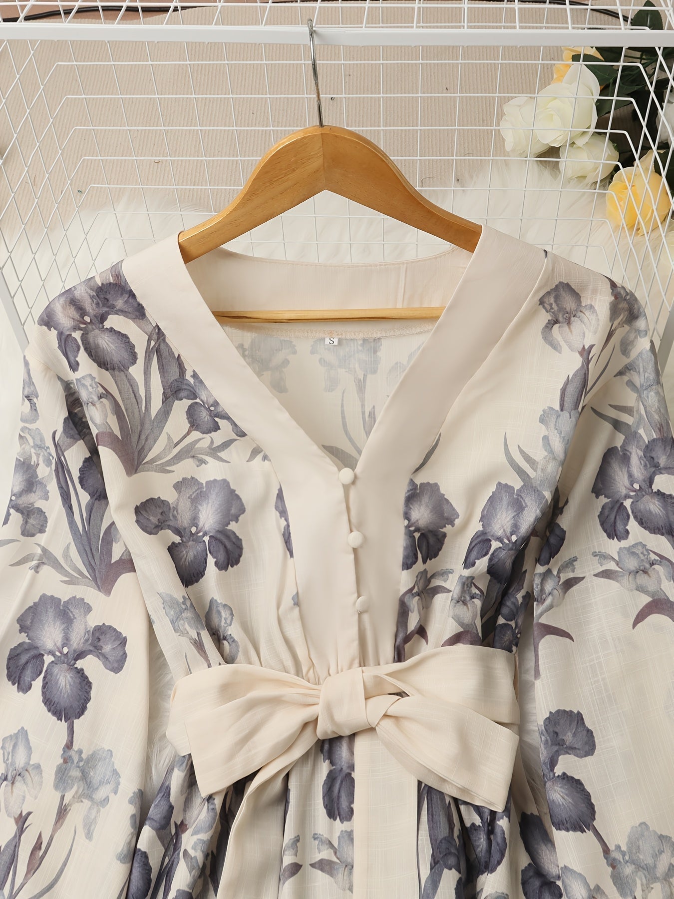 Women's Floral Print Blouse Midi Dress
