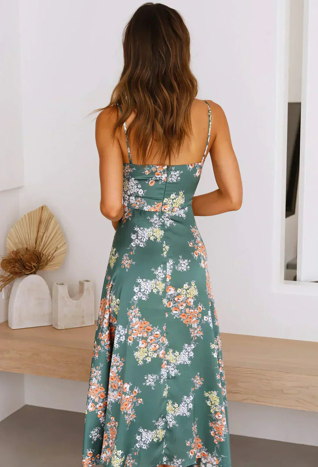 Women's Floral Satin Midi Dress