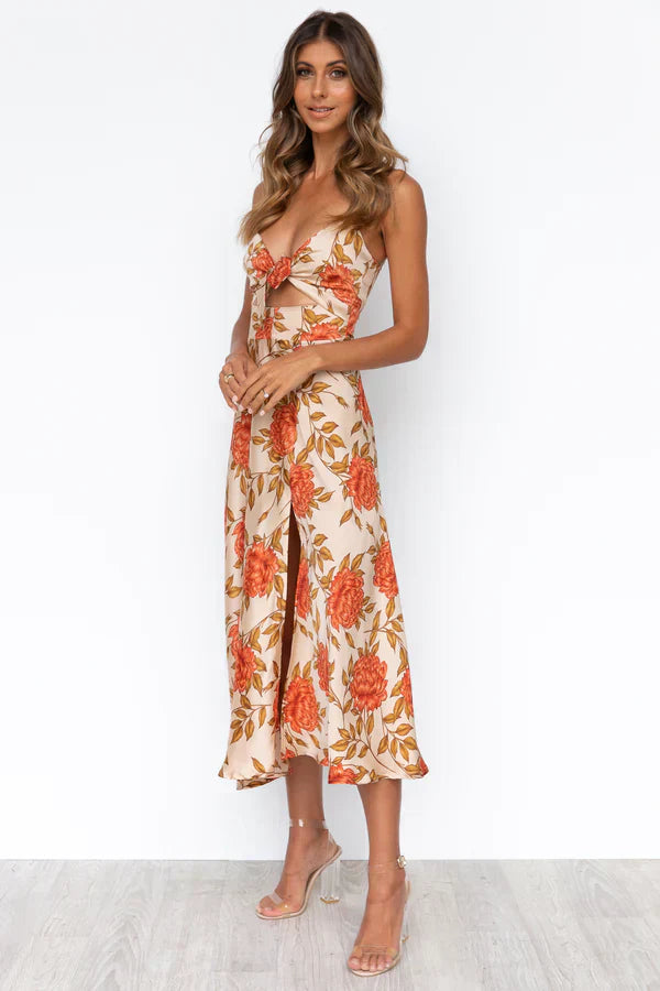Women's Floral Satin Midi Dress