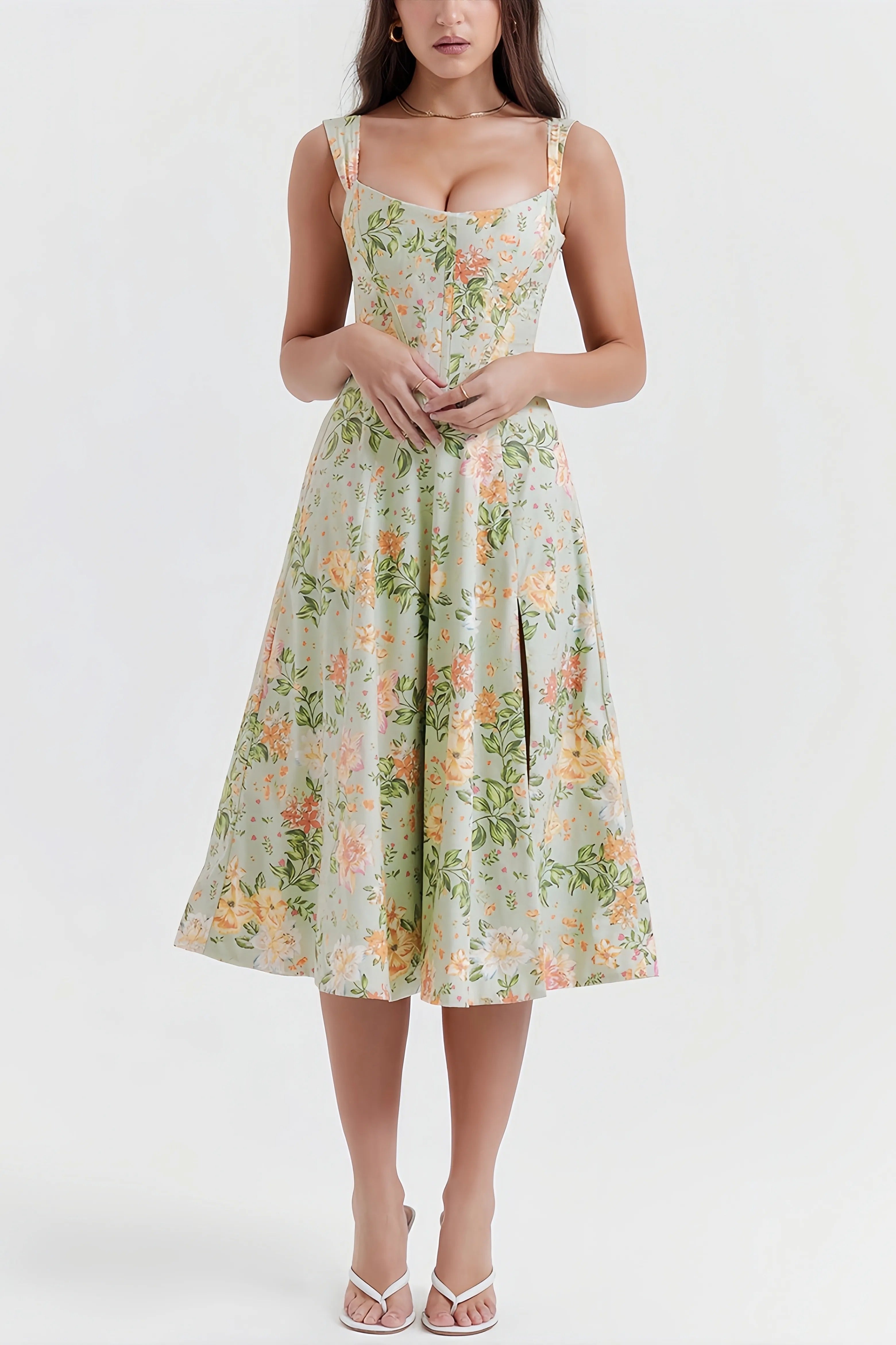 Women's Floral Split Midi Dress for Summer