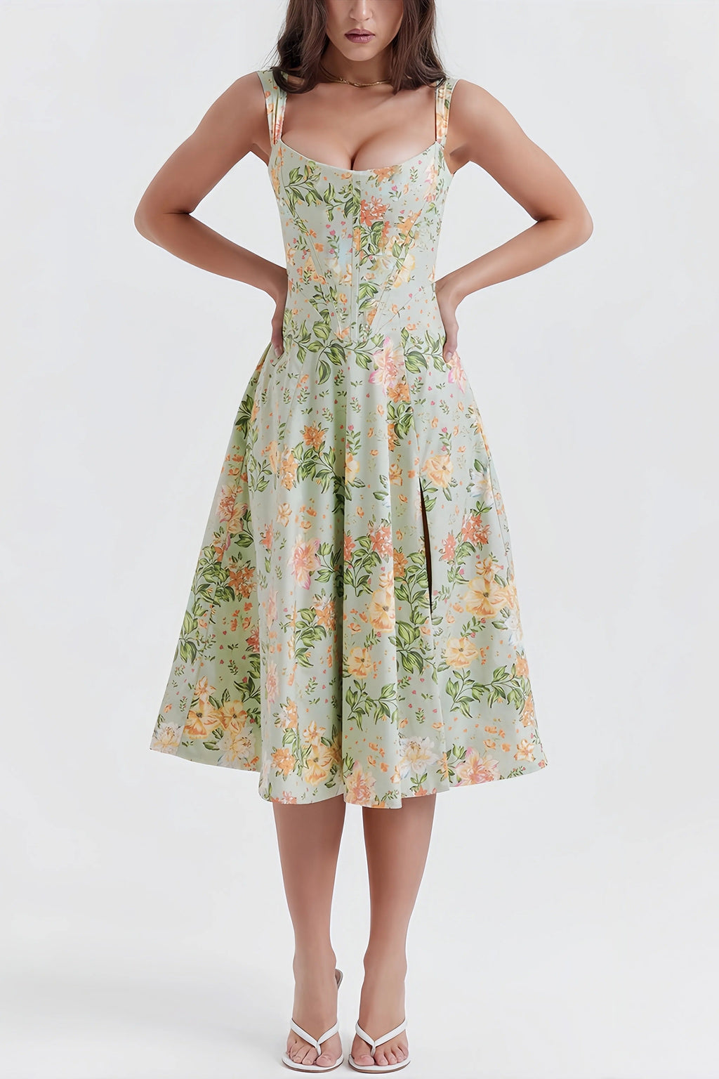 Women's Floral Split Midi Dress for Summer