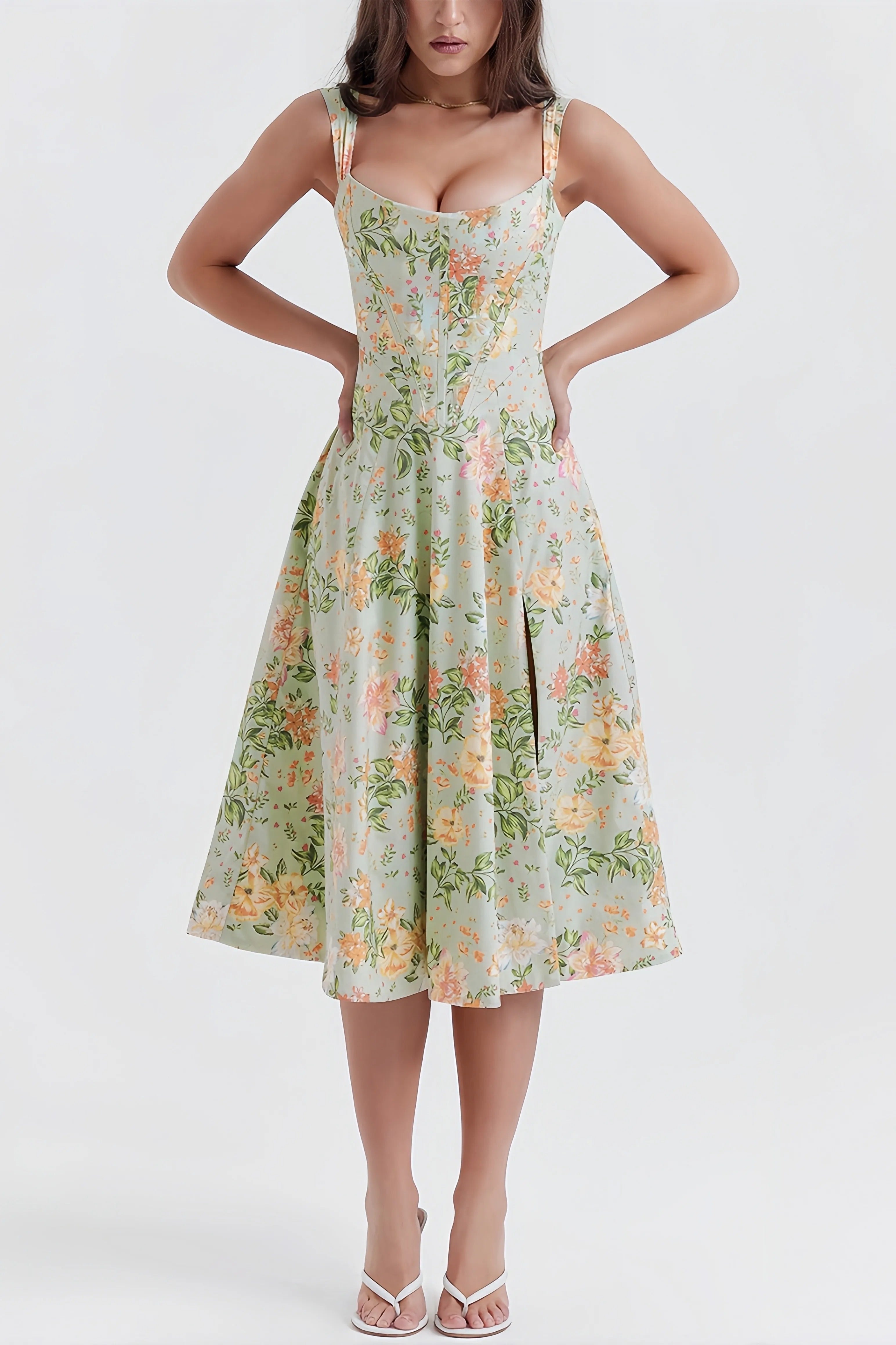 Women's Floral Split Midi Dress for Summer