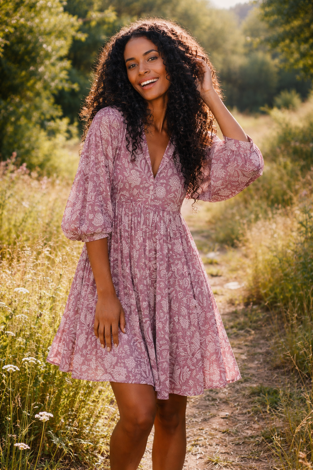 Women's Floral Summer Dress with V-Neck