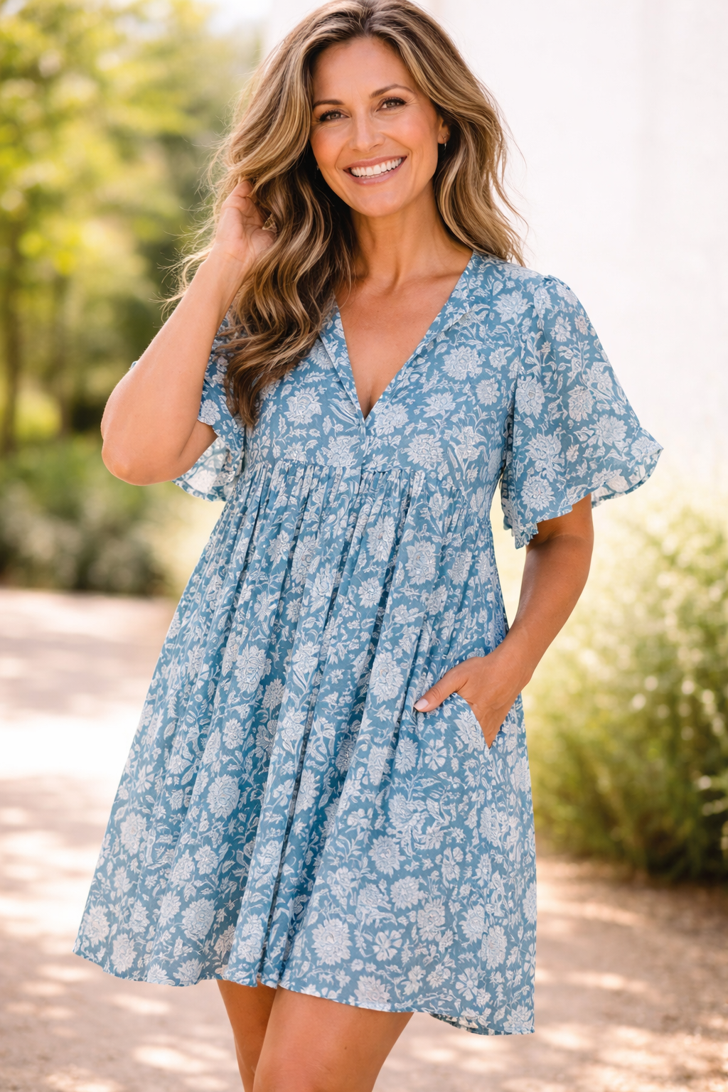 Women's Floral Summer Dress with V-Neck