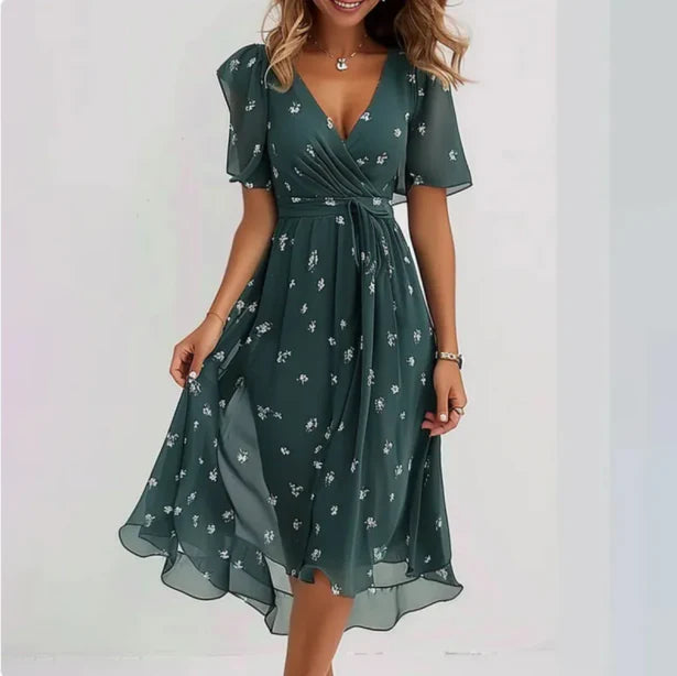 Women's Floral V-Neck Summer Midi Dress