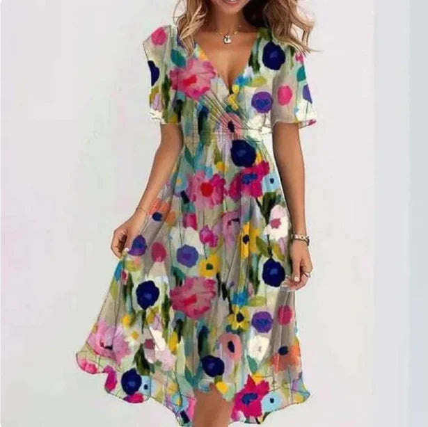 Women's Floral V-Neck Summer Midi Dress