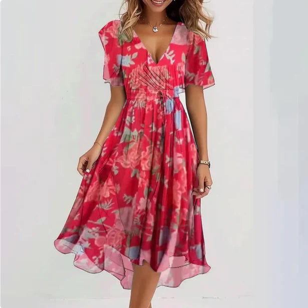 Women's Floral V-Neck Summer Midi Dress