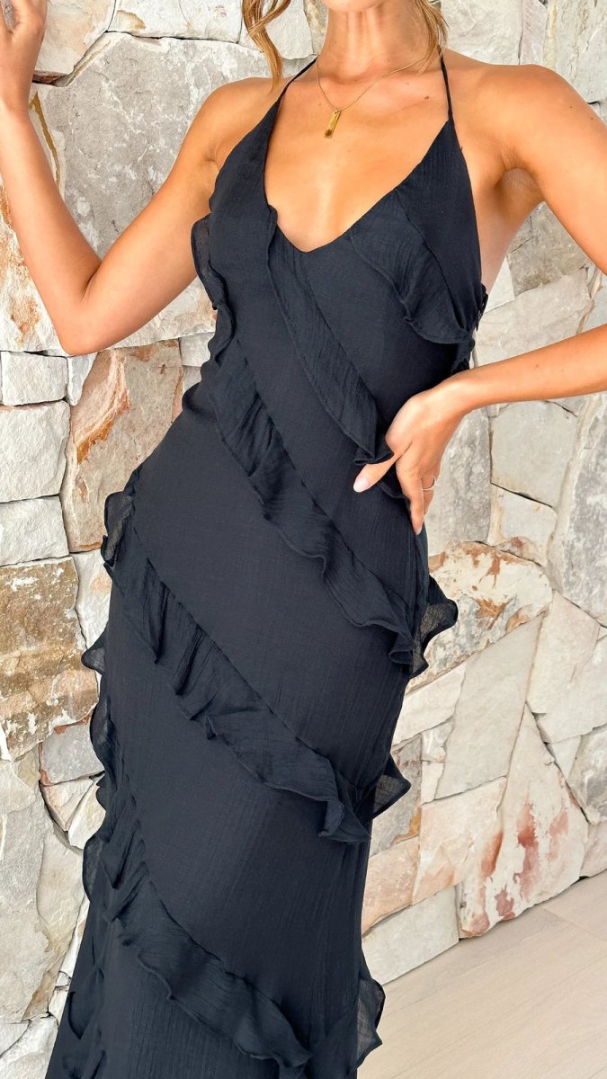 Women's Flounced Maxi Dress for Summer Parties and Events