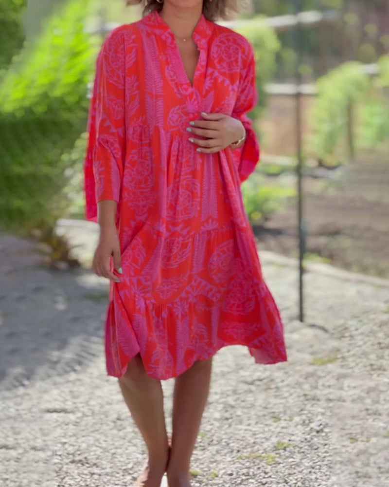 Women's Geometric Print Casual Dress with 3/4 Sleeves