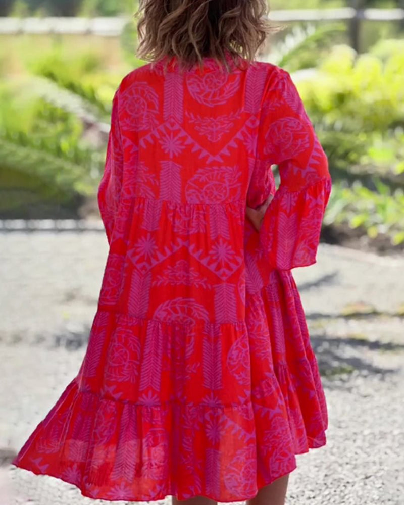 Women's Geometric Print Casual Dress with 3/4 Sleeves