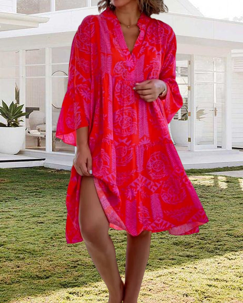 Women's Geometric Print Casual Dress with 3/4 Sleeves