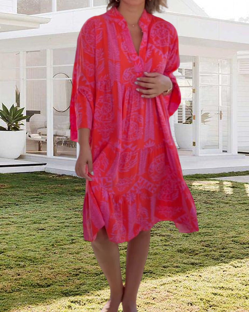 Women's Geometric Print Casual Dress with 3/4 Sleeves
